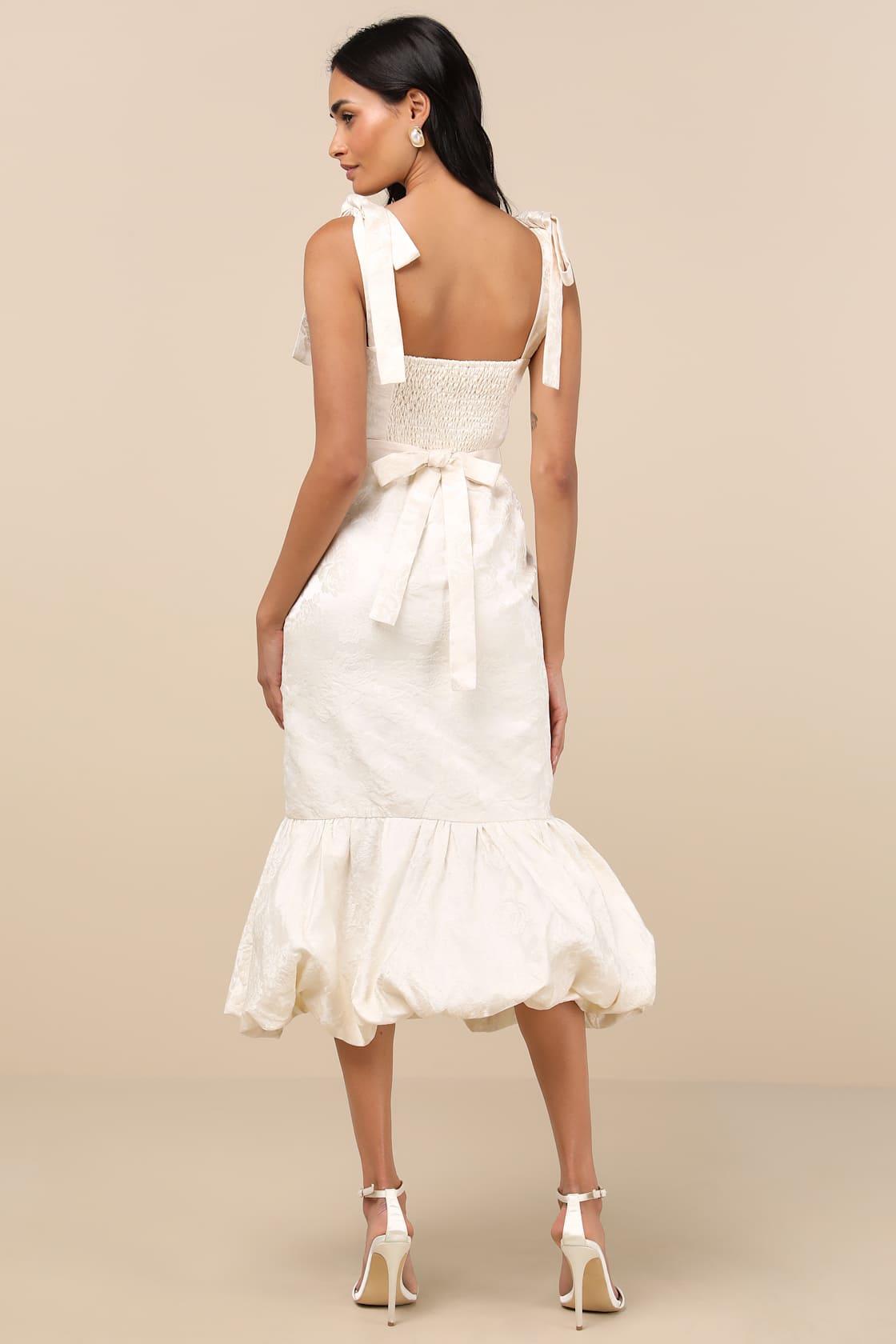 Silvia Ivory Floral Jacquard Trumpet Midi Dress Product Image