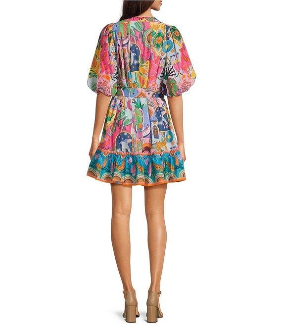 J.Marie Sloane Printed Button Up Puff Sleeve Belted Mini Dress Product Image