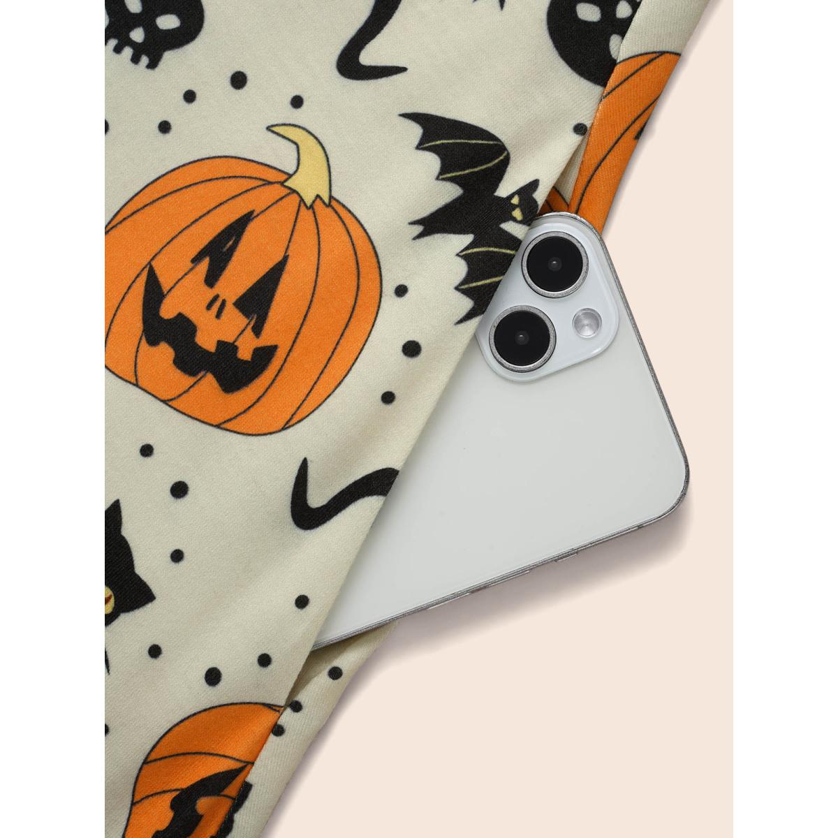 Plus Size Pumpkin Spiced Elastic Waist Printed Midi Dress Ivory Women Cocktail Non Party Curvy Bloomchic 30/6X Product Image