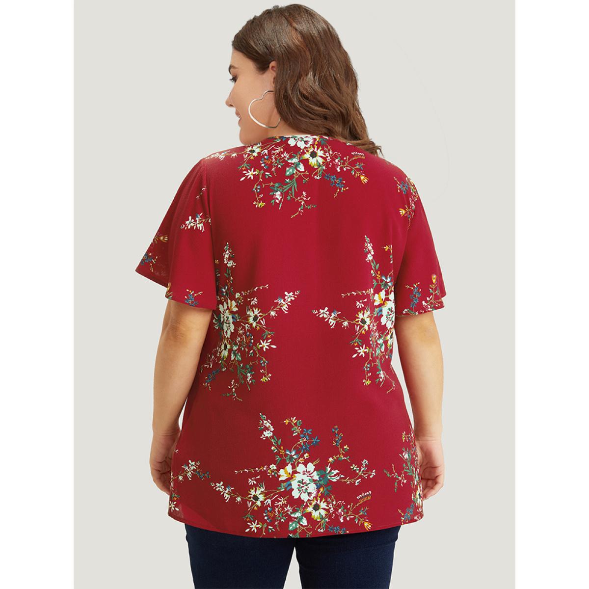 Plus Size Scarlet Floral Print Knot Neck Blouse Women Elegant Short sleeve Tie Neck Dailywear Blouses BloomChic 30/6X Product Image