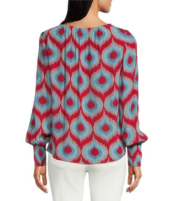 APNY Printed Crew Neck Long Sleeve Smocked Cuff Blouse Product Image
