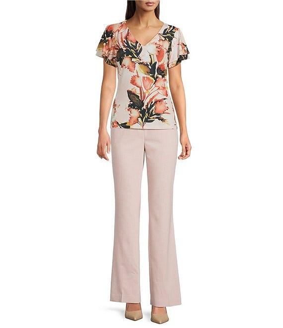 Calvin Klein Floral V-Neck Short Flutter Sleeve Top Product Image