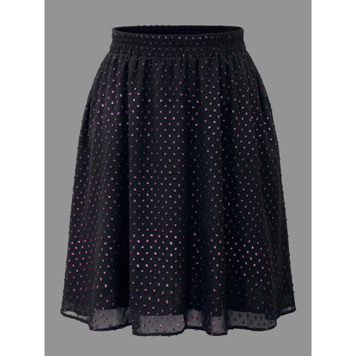 Plus Size Glitter Polka Dot Pleated Skirt Women Black Elegant Gathered No stretch Side seam pocket Everyday Skirts BloomChic 10/M Product Image