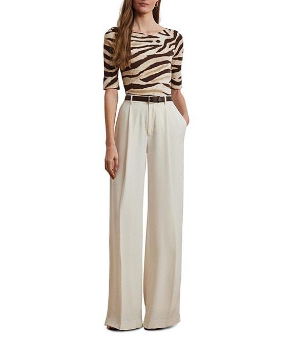 Lauren Ralph Lauren Stretch Cotton Zebra Boat Neck Elbow Sleeve Tee Product Image