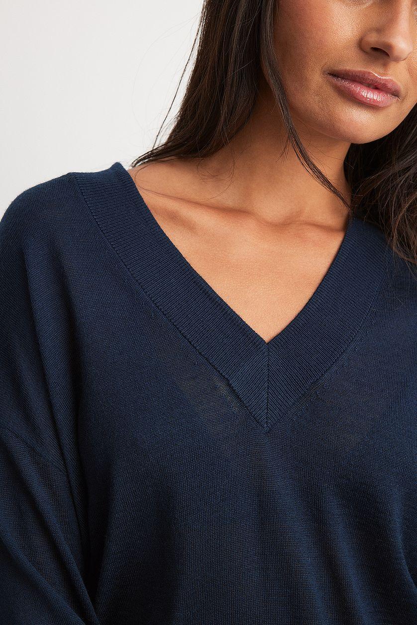 Oversized Wool Blend V-neck Knitted Sweater Product Image