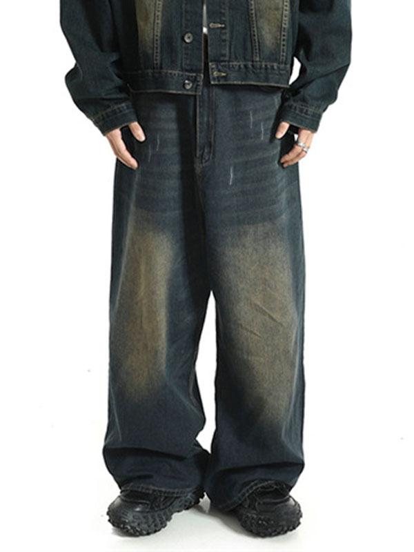 Men's Vintage Wash Distressed Loose Jeans Product Image