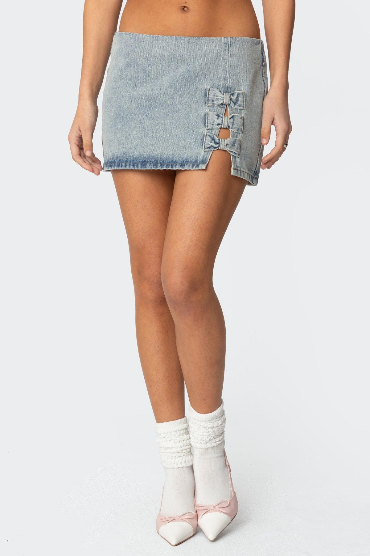 Bowdie Washed Denim Mini Skirt Product Image