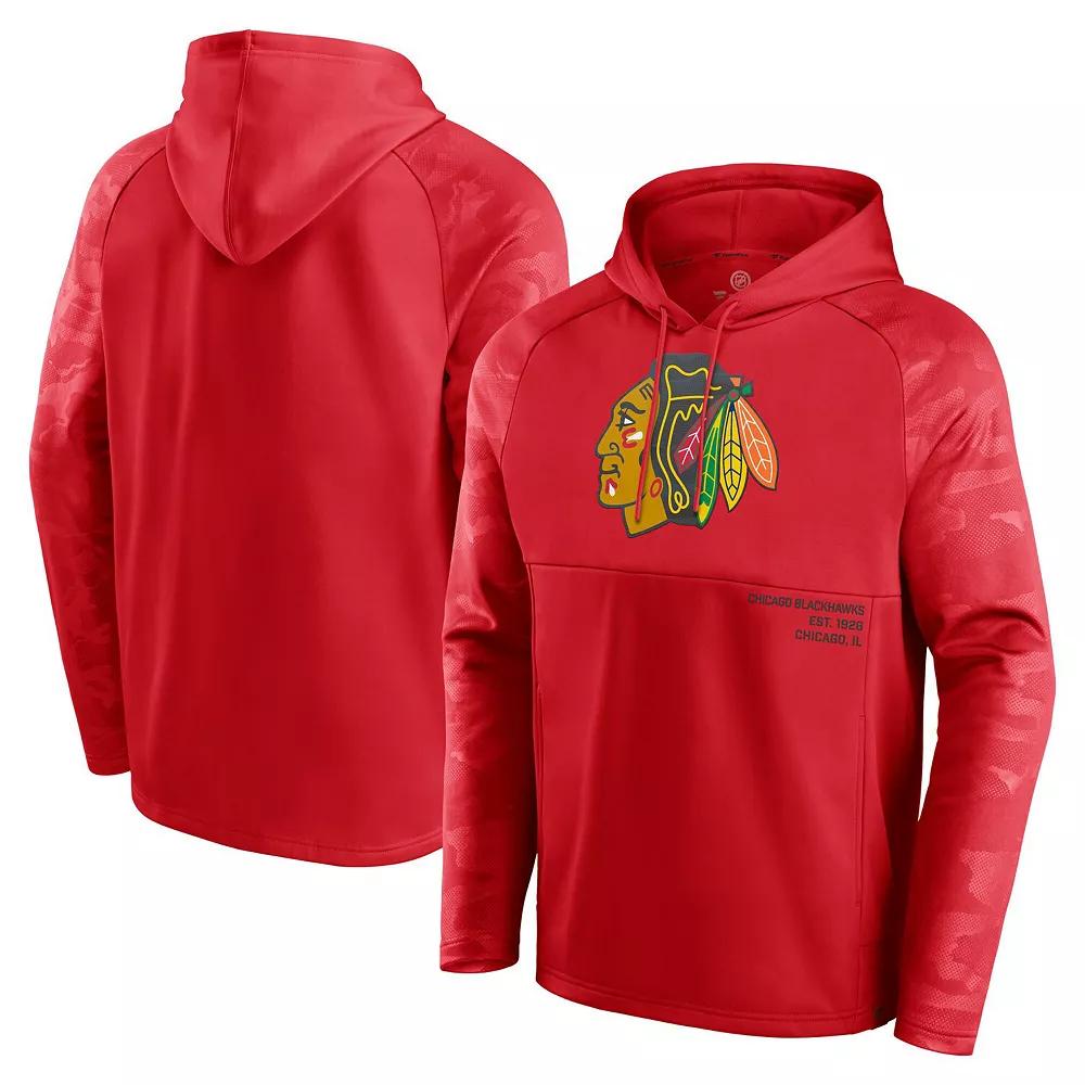 Men's Fanatics Red Chicago Blackhawks Shade Defender Raglan Pullover Hoodie, Size: 3XL Product Image