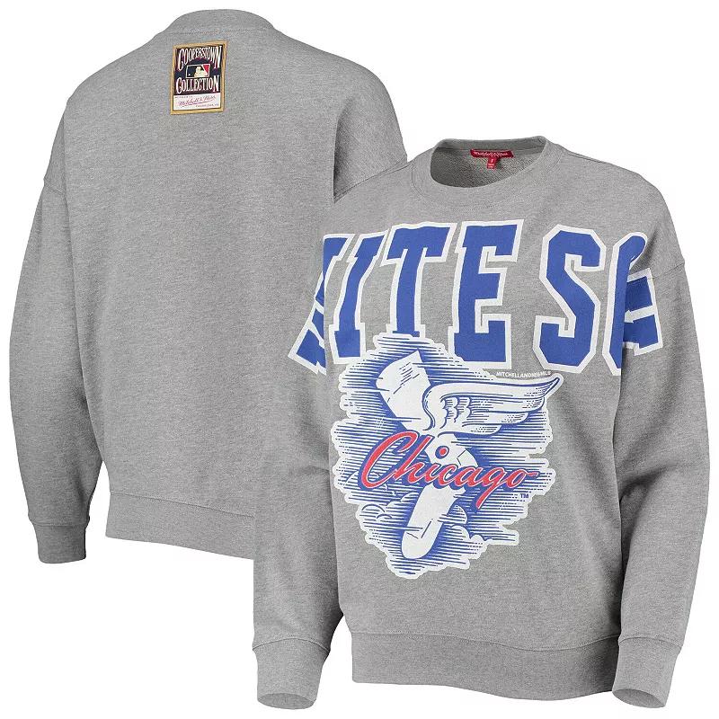 Women's Mitchell & Ness Heathered Gray Chicago White Sox Cooperstown Collection Logo Lightweight Pullover Sweatshirt,  Product Image