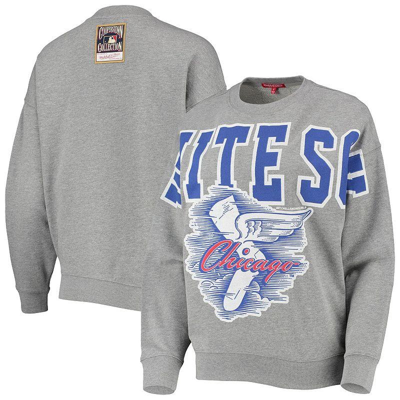 Women's Mitchell & Ness Heathered Gray Chicago White Sox Cooperstown Collection Logo Lightweight Pullover Sweatshirt,  Product Image