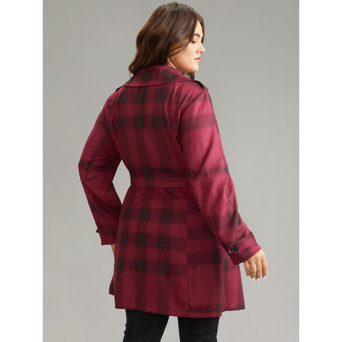 Plus Size Lapel Collar Plaid Belted Double Breasted Coat Women Scarlet Elegant Lined Ladies Dailywear Winter Coats BloomChic 10/M Product Image