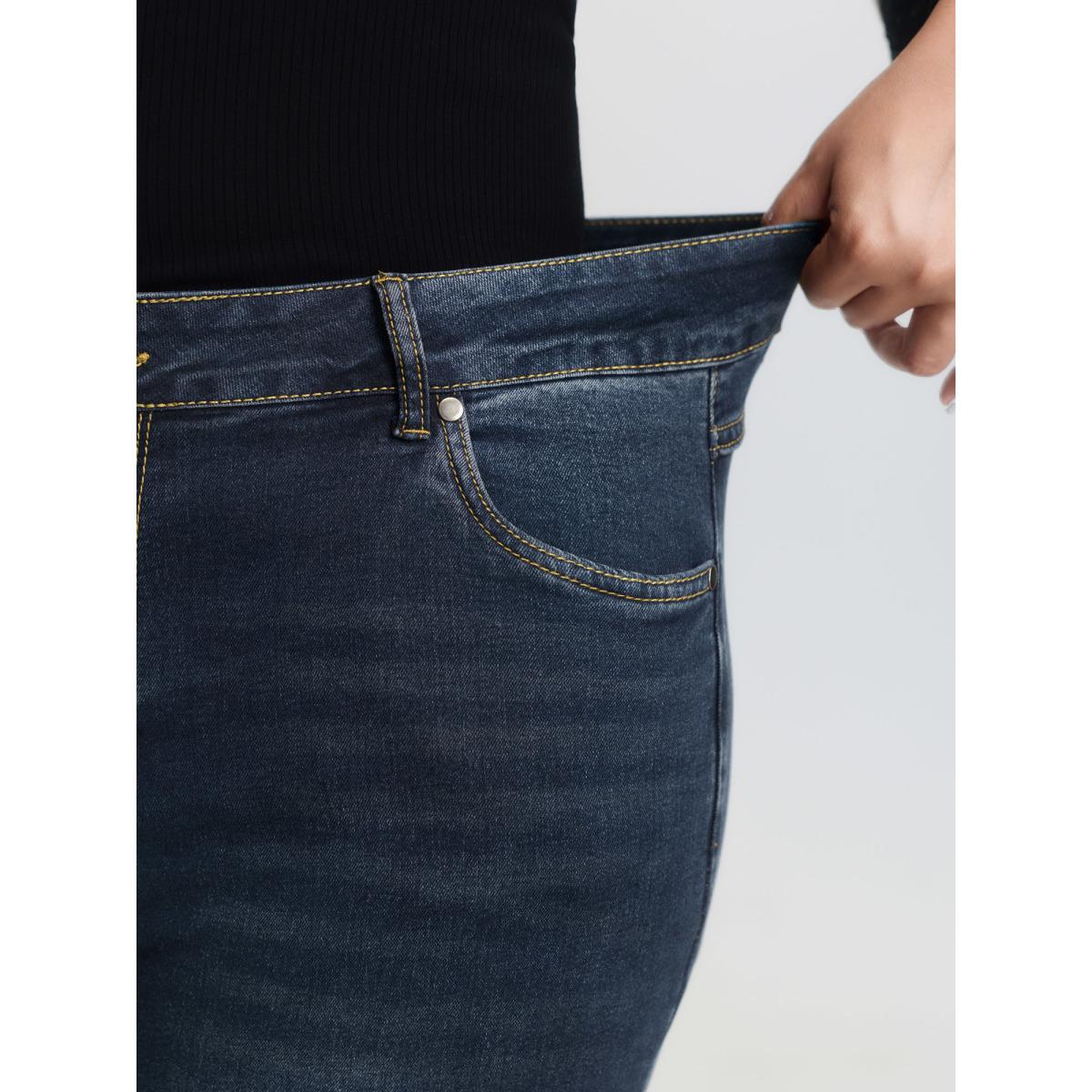 Plus Size Bootcut Very Stretchy Mid Rise Medium Wash Sculpt Waist Jeans Women Blue Timeless Plain Non High stretch Slanted pocket Jeans BloomChic 10/M Product Image