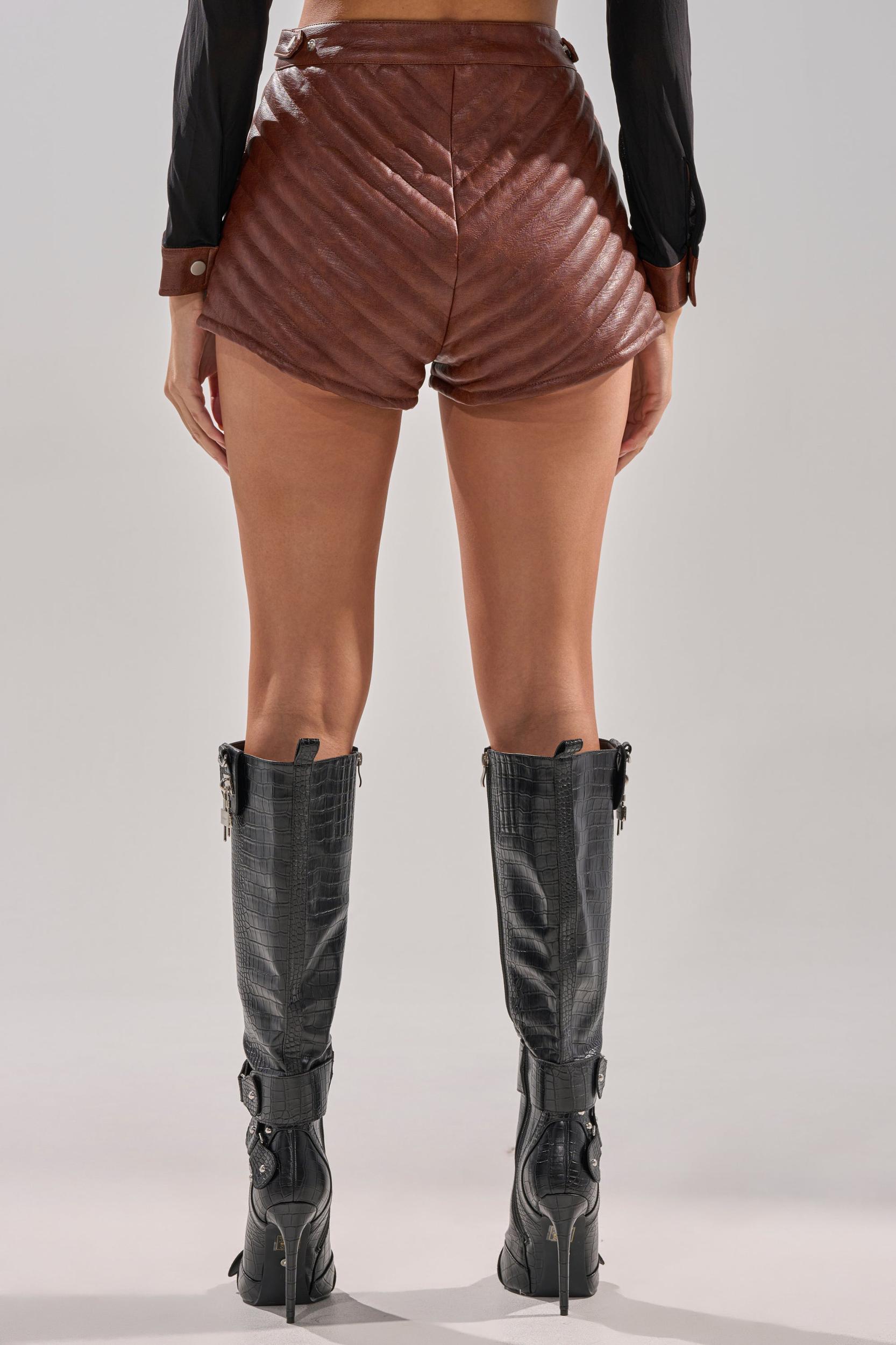 GALAXY FAUX LEATHER SHORT IN BROWN Product Image