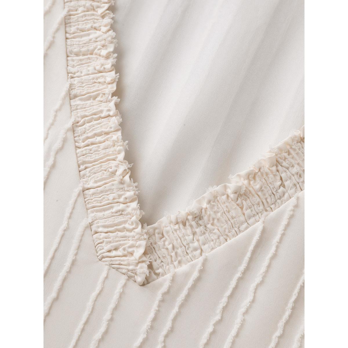 Plus Size Textured V-Neck Pockets Solid Midi Dress Ivory Women V-neck Short sleeve Curvy BloomChic 22-24/3X Product Image