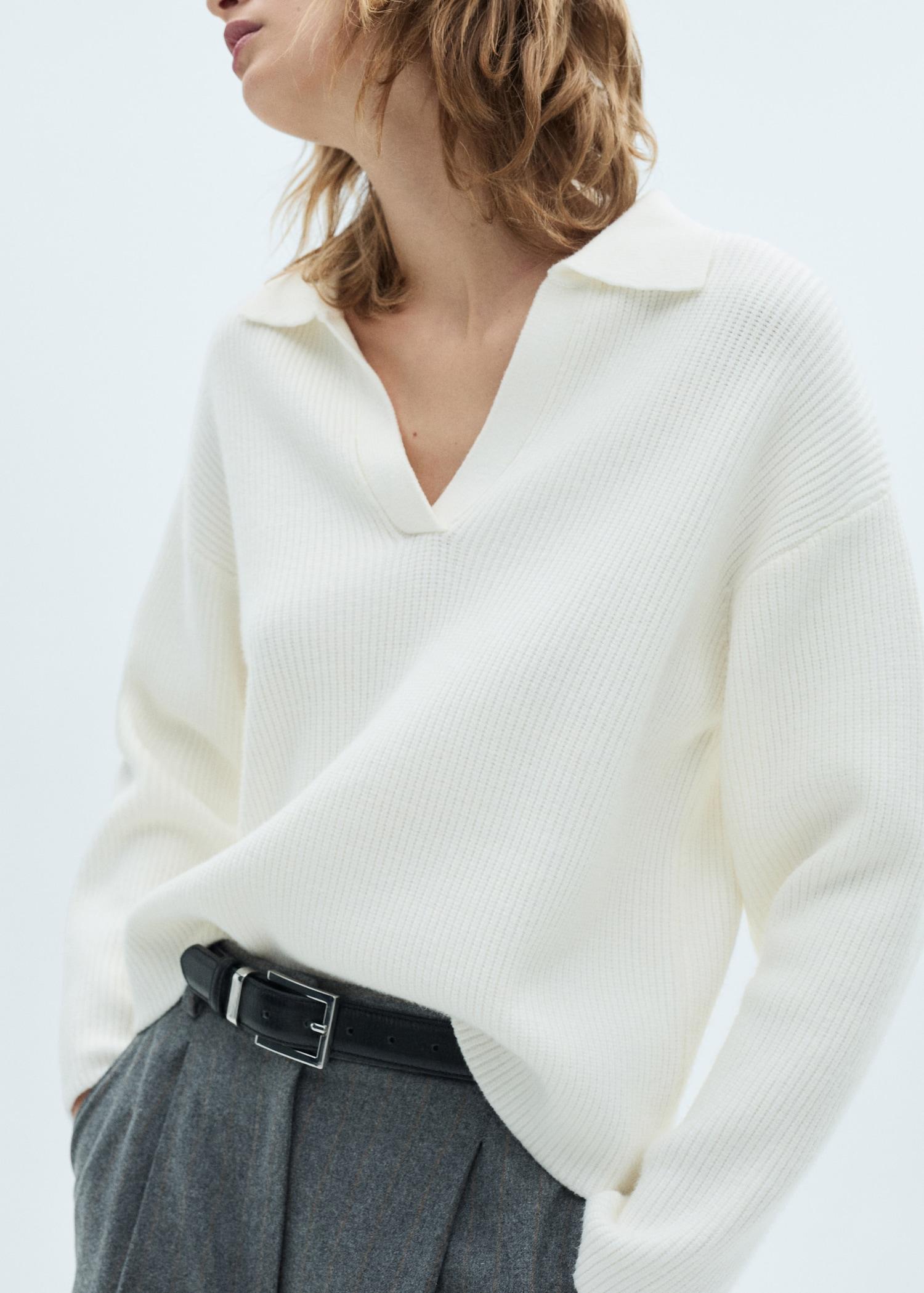 Knitted polo-neck sweater - Women | MANGO USA Product Image