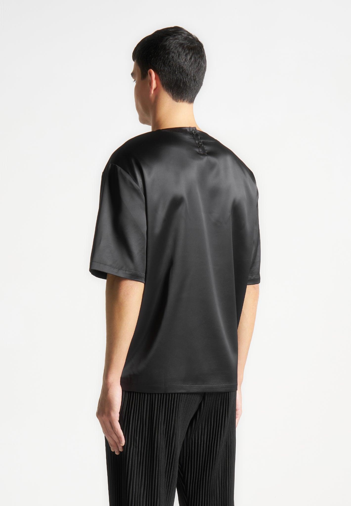 Satin Boxy Fit T-Shirt - Black Male Product Image