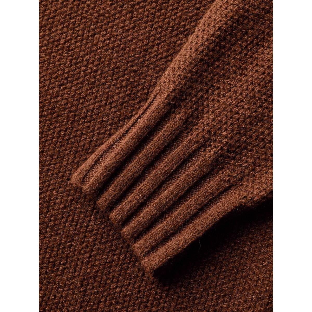 Plus Size Tassel-Front High Neck Pullover DarkBrown Women Casual Long Sleeve Round Neck Everyday Pullovers BloomChic 18-20/2X Product Image