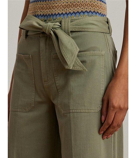 Lauren Ralph Lauren Pleated Cotton Twill Wide Leg Cargo Pants Product Image