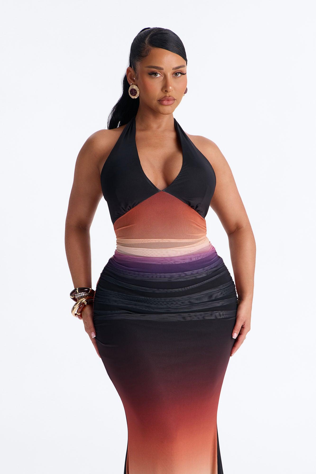 On Repeat Ombre Mesh Maxi Dress - Black/combo Female Product Image