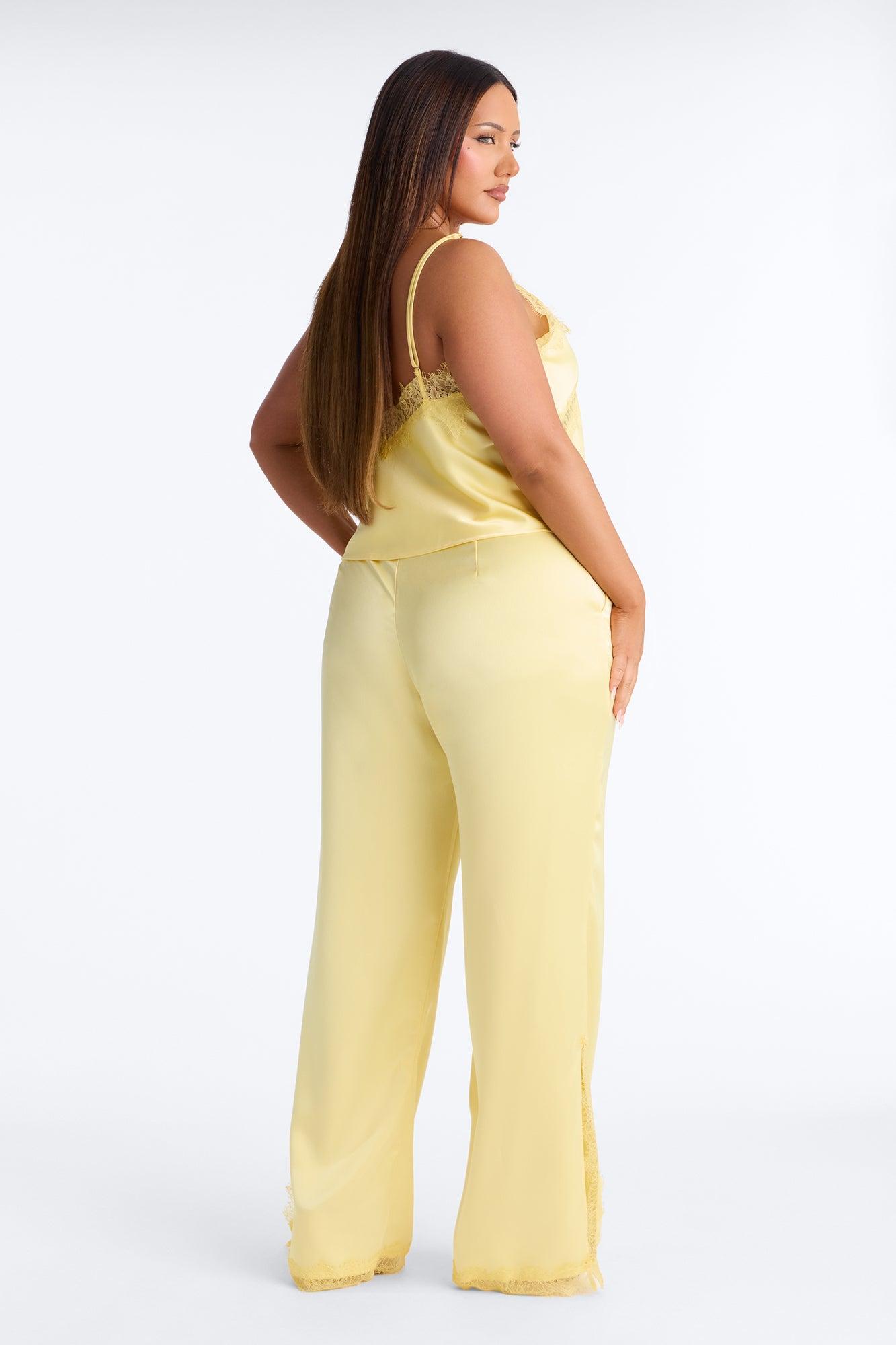 Araiza Satin Lace Trim Pant Set - Yellow Female Product Image