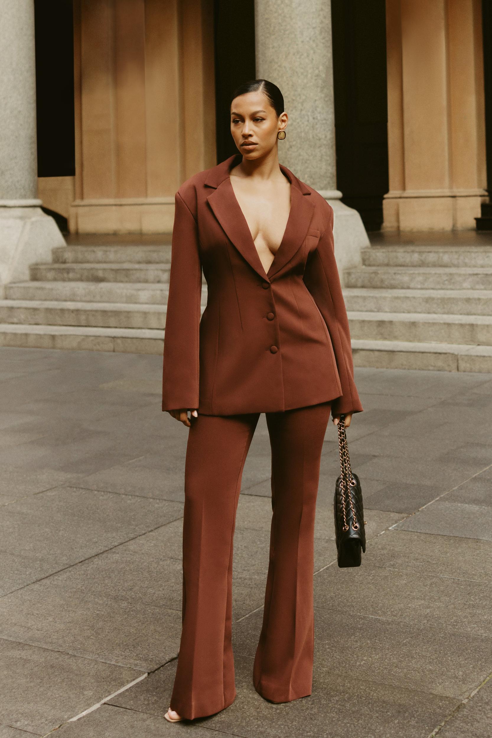 Loretta Fit & Flare Tailored Pant - Chocolate Product Image