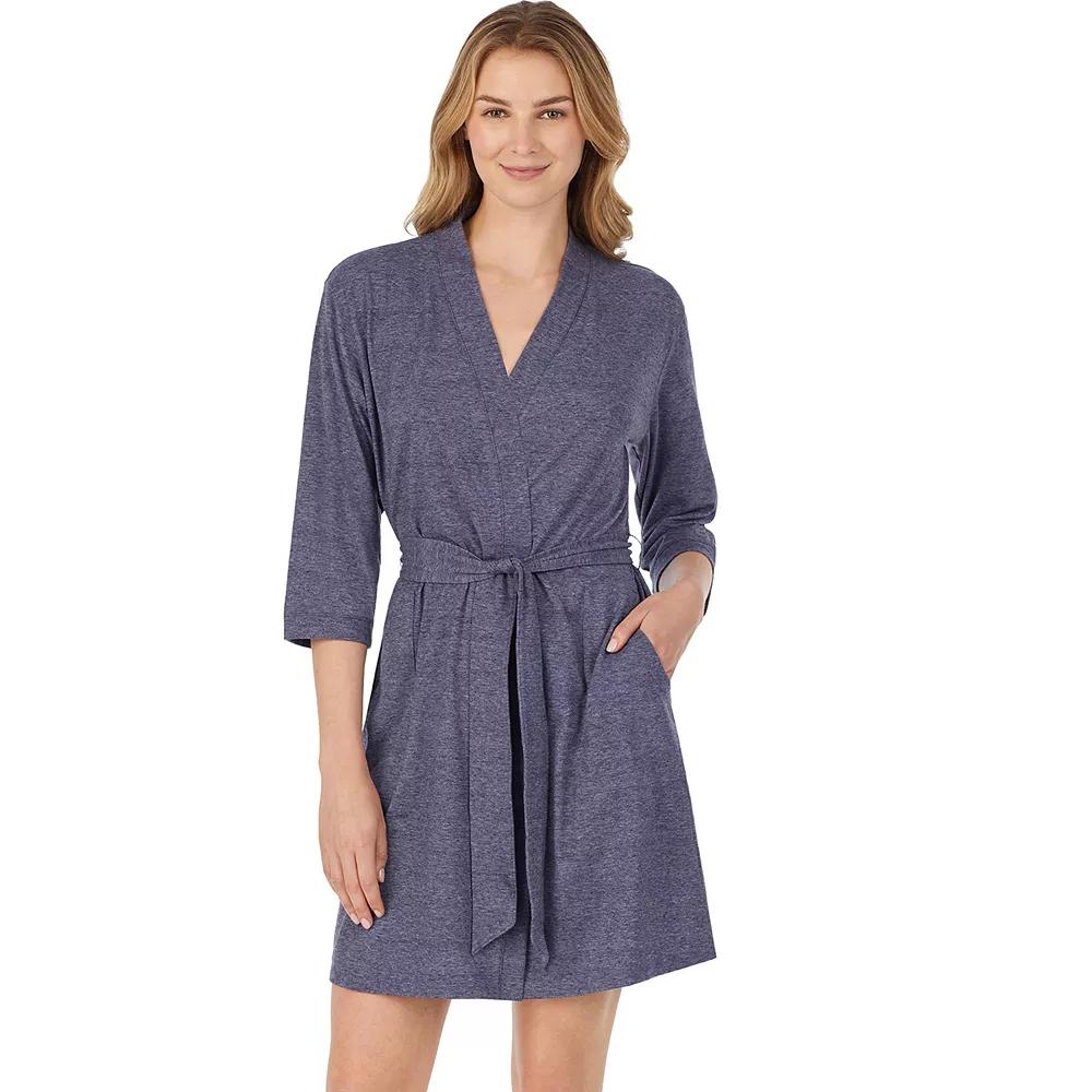 Womens Cuddl Duds Essentials Wrap Robe Navy Grey Product Image