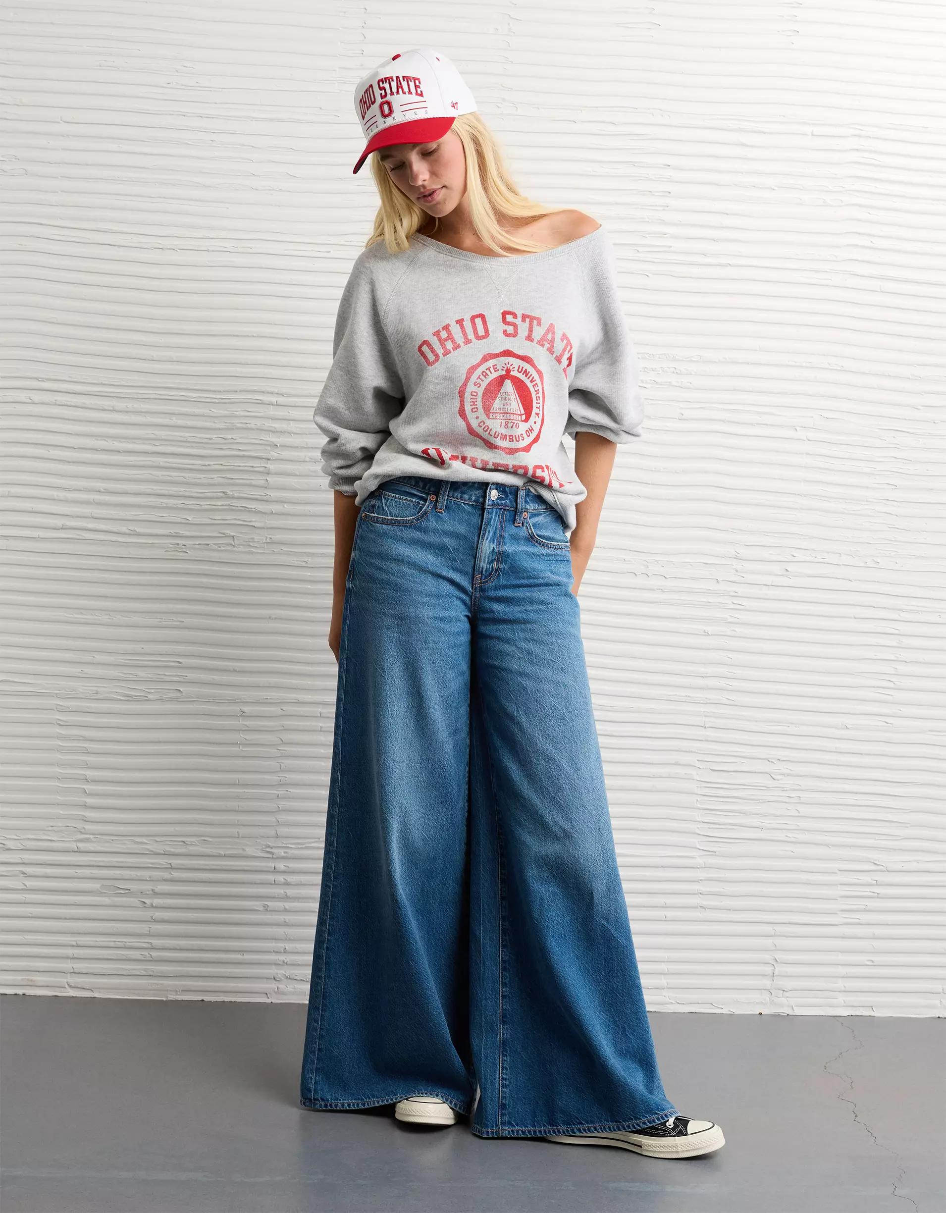 AE Ohio State Buckeyes Graphic Off The Shoulder Sweatshirt Product Image