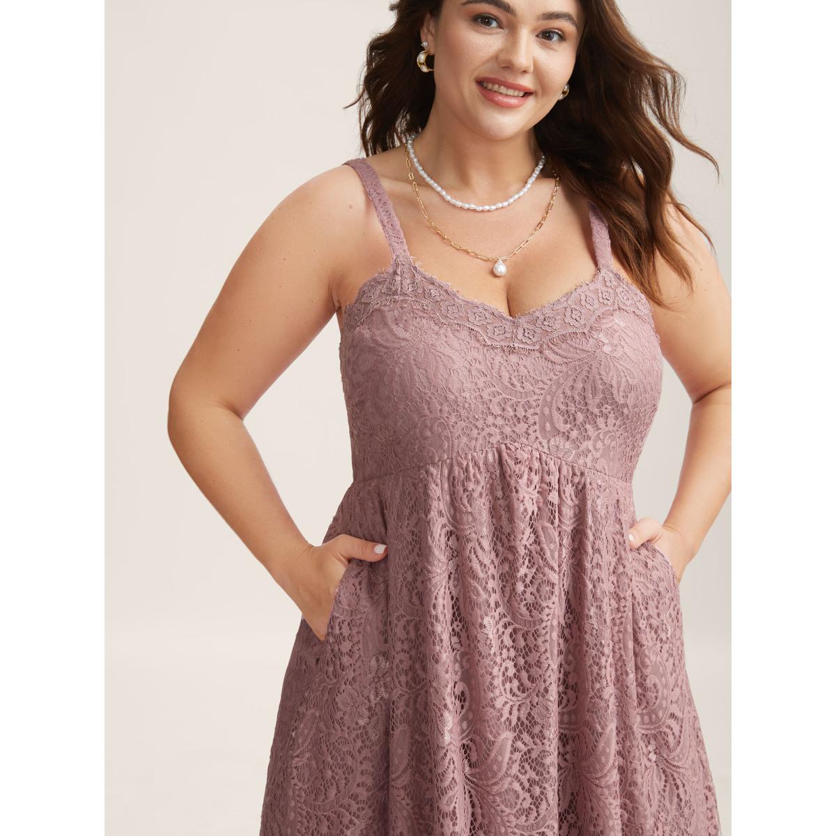 Plus Size Lace Side Slit Cami Midi Dress Mauve Women V-neck Sleeveless Curvy BloomChic 14-16/1X Product Image