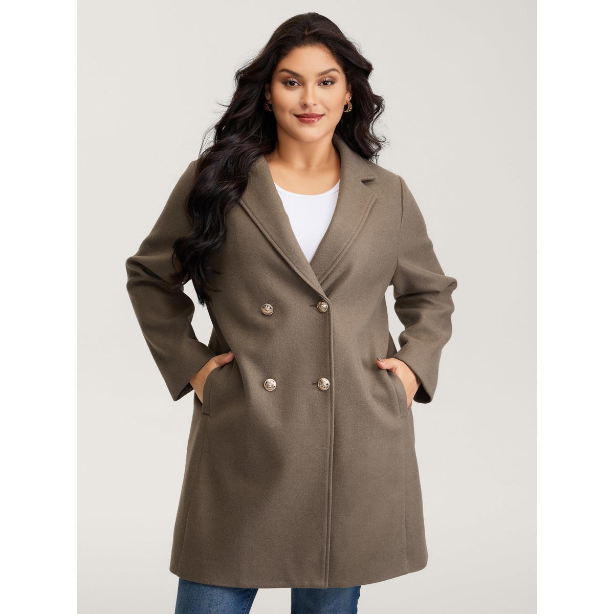 Plus Size Double-Breasted Pockets Notched Lapels Coat Women LightBrown Timeless Button Ladies Elegant Winter Coats BloomChic 26/4X Product Image
