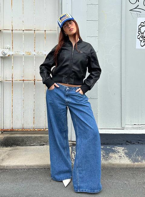 Ramos Low Rise Wide Leg Jeans Mid Blue Wash Product Image