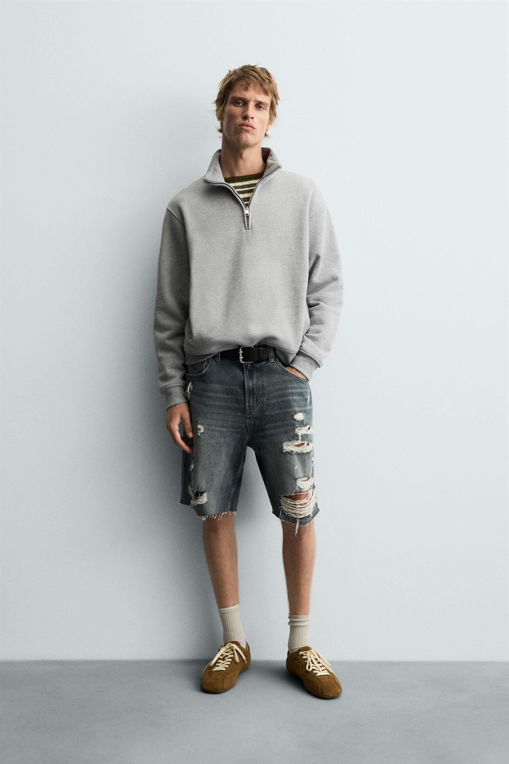 RIPPED DENIM BERMUDA SHORTS Product Image