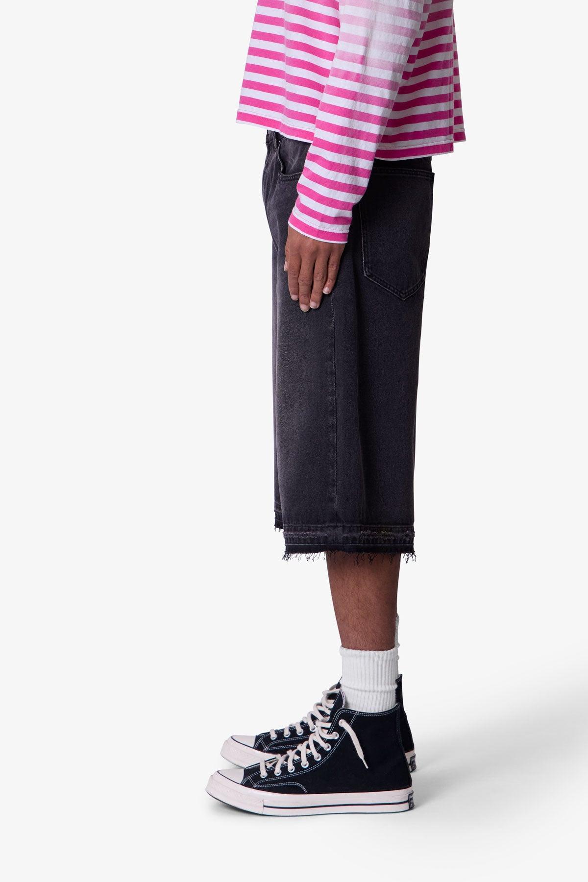 Ultra Baggy Raw Hem Denim Shorts - Washed Black Product Image