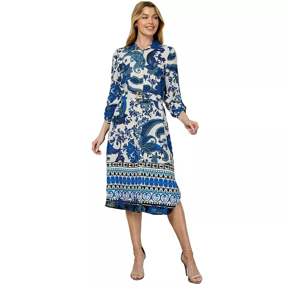 Women's Figueroa & Flower Button Front Shirt Dress, Size: Small, Ivory Navy Product Image