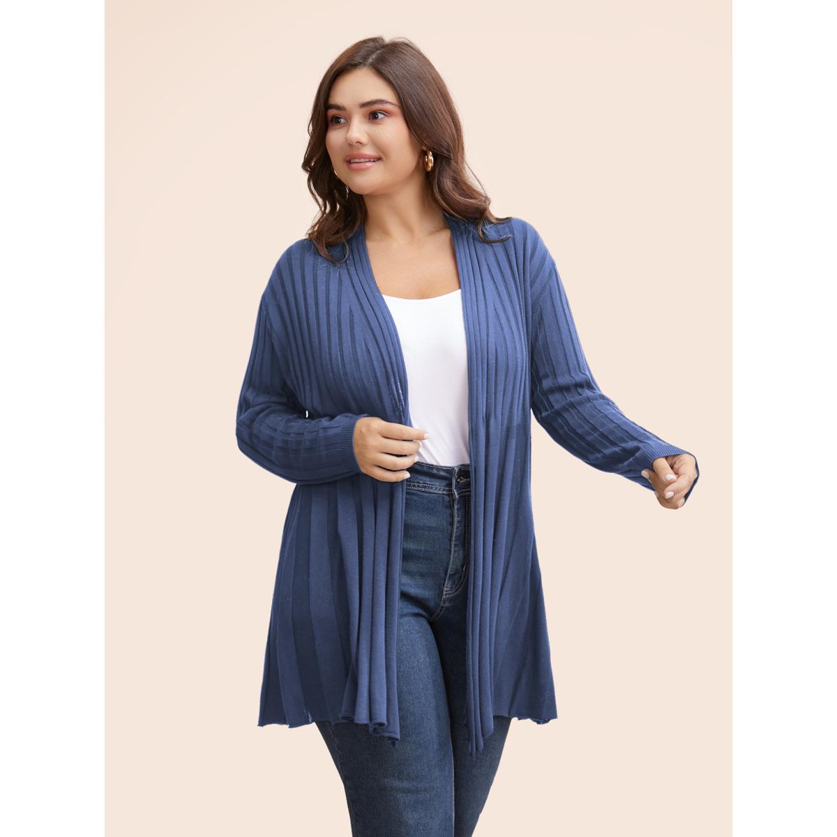 Plus Size Plain Textured Kimono Collar Cardigan DustyPink Women Timeless Loose Long Sleeve Elegant Cardigans BloomChic 22-24/3X Product Image