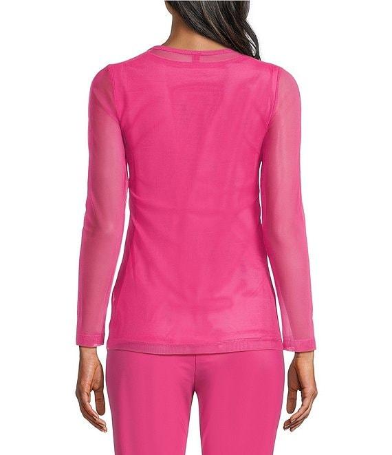 IC Collection Sheer Mesh Crew Neck Long Sleeve Knit Top Product Image