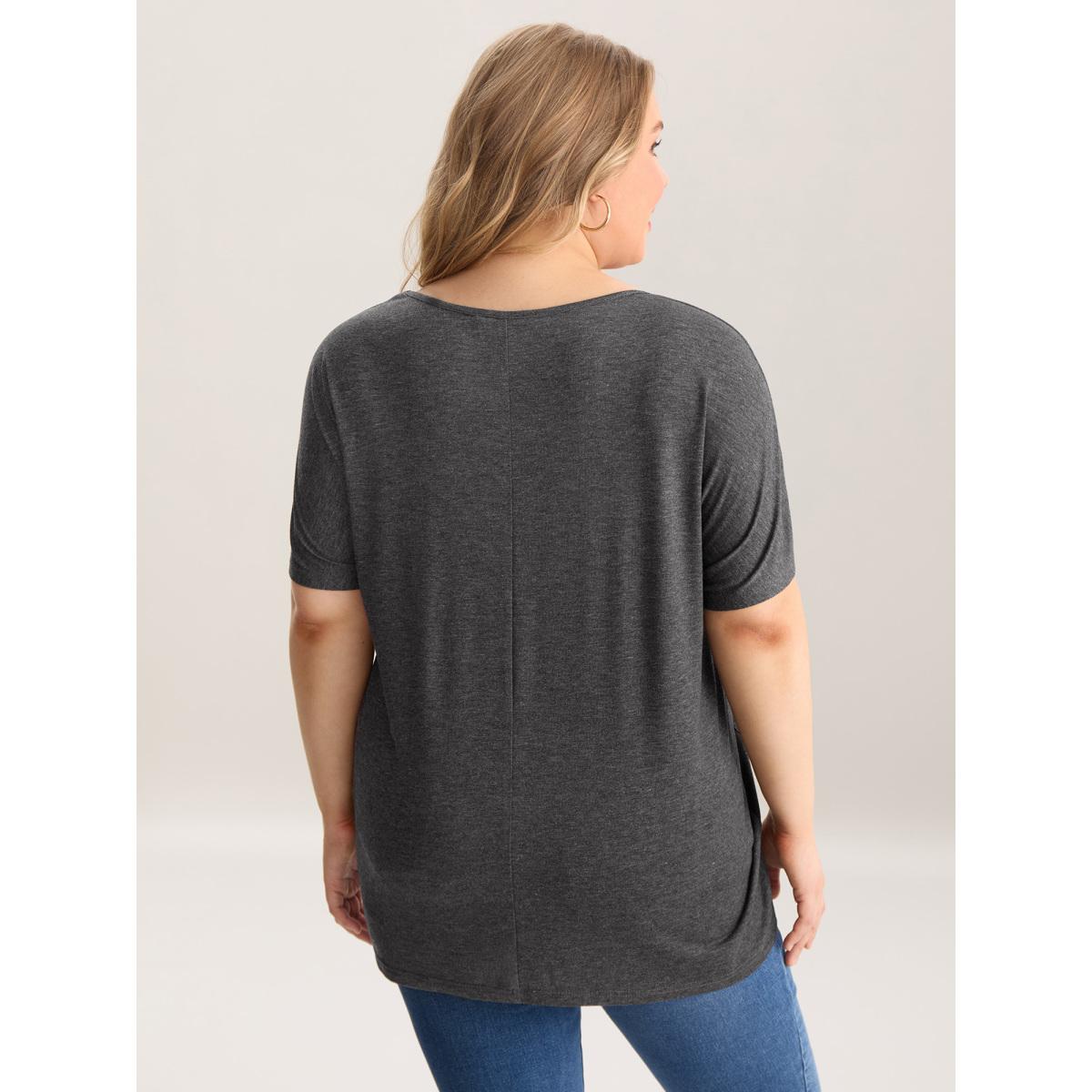 Plus Size Stretchy Knit Pockets Curvy-Fit T-Shirt DimGray Women Non Round Neck Loose Everyday-Casual T-shirts BloomChic 14-16/1X Product Image
