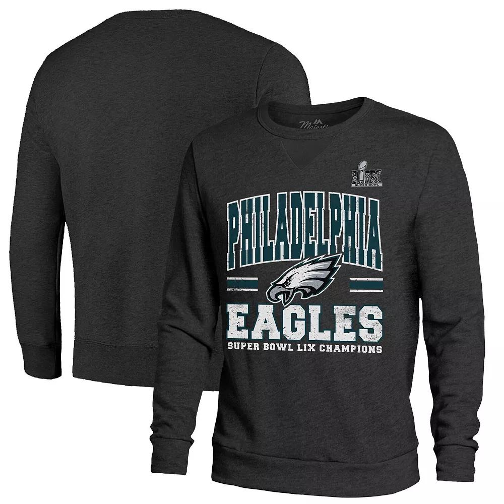 Men's Majestic Threads Black Philadelphia Eagles Super Bowl LIX Champions Big Chalk Stripe Tri-Blend Fleece Sweatshirt, Size: Small Product Image