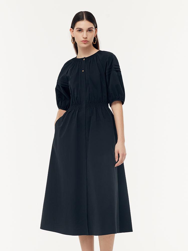 Gathered Waist Puff Sleeve Women Maxi Dress Product Image