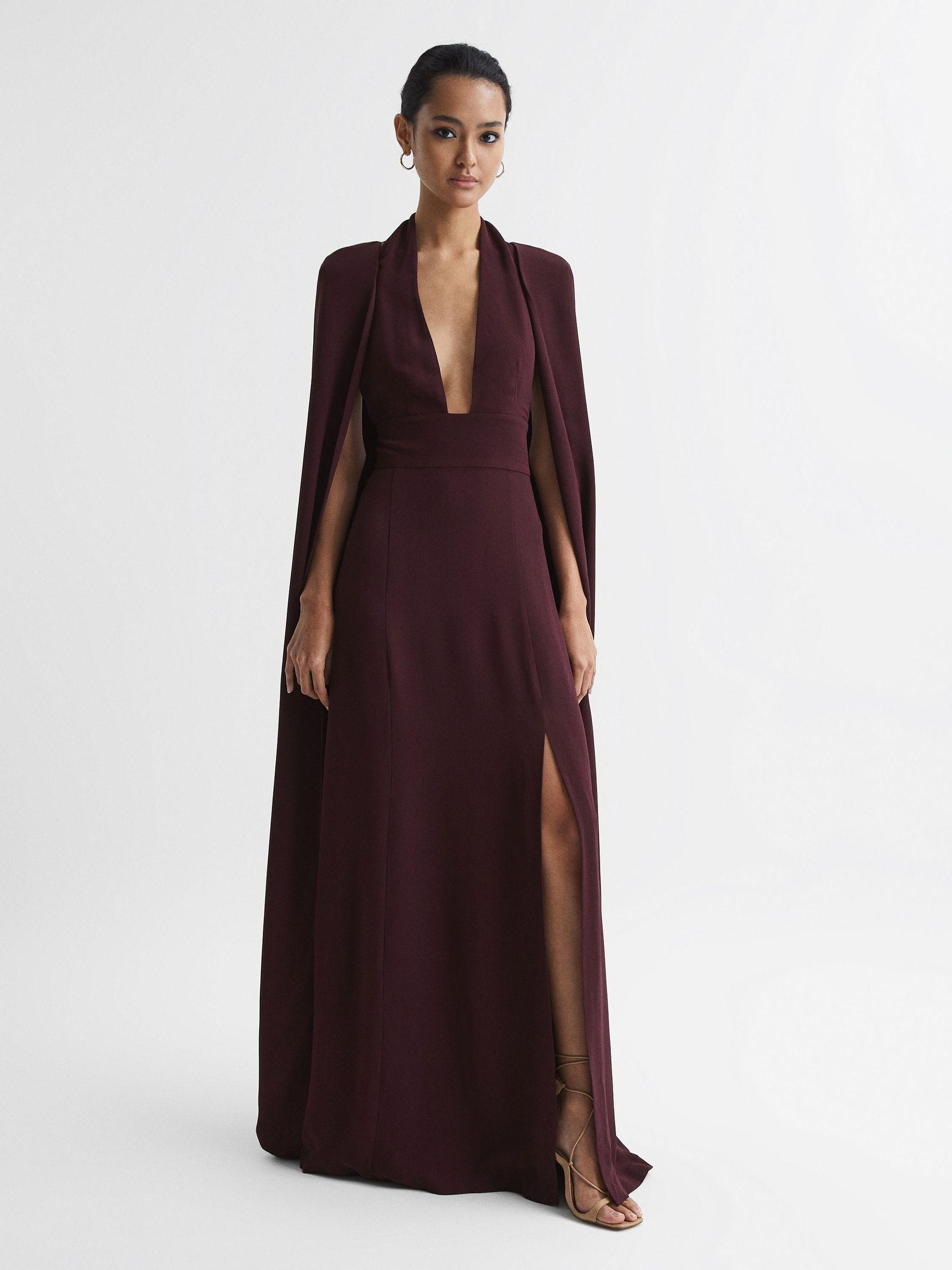 Maxi Dress With Cape in Burgundy Product Image
