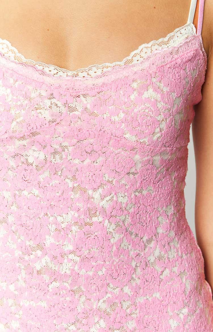 Katalina Pink And White Lace Mini Dress Baby Product Image