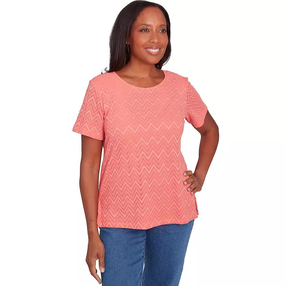 Petite Alfred Dunner Textured Chevron Lace V Back Top, Women's,  Product Image
