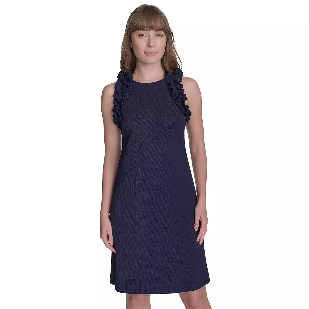 Women's Andrew Marc Scoopneck Sleeveless Ruffle Shift Mini Dress, Size: 12, Blue Product Image