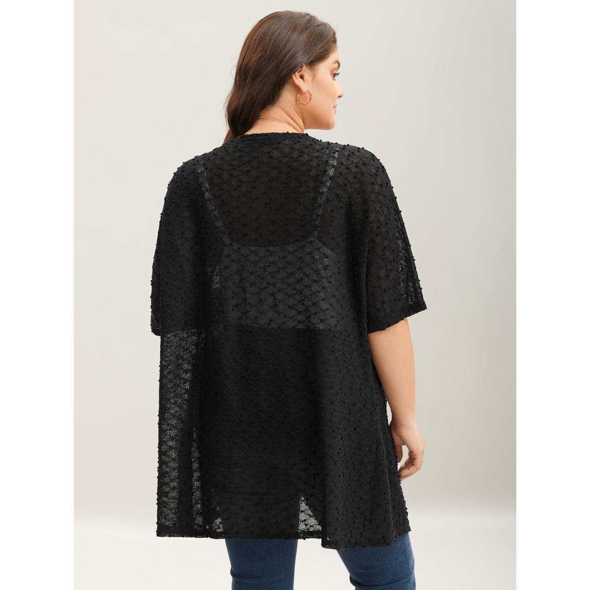 Plus Size Knit Textured Sheer Swim Kimono Cover-Up Women Black Casual Texture Loose Everyday-Casual Kimonos BloomChic 22-24/3X Product Image