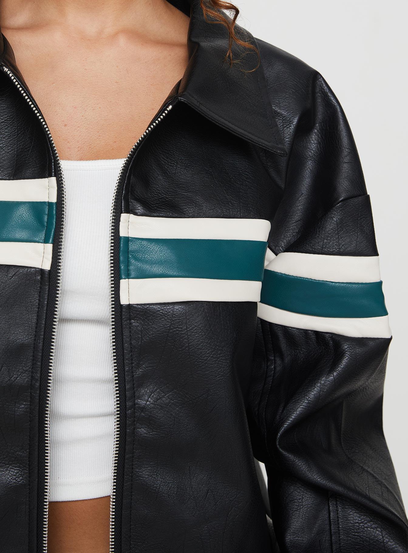 Goldsmith Faux Leather Bomber Jacket Black / Green Product Image