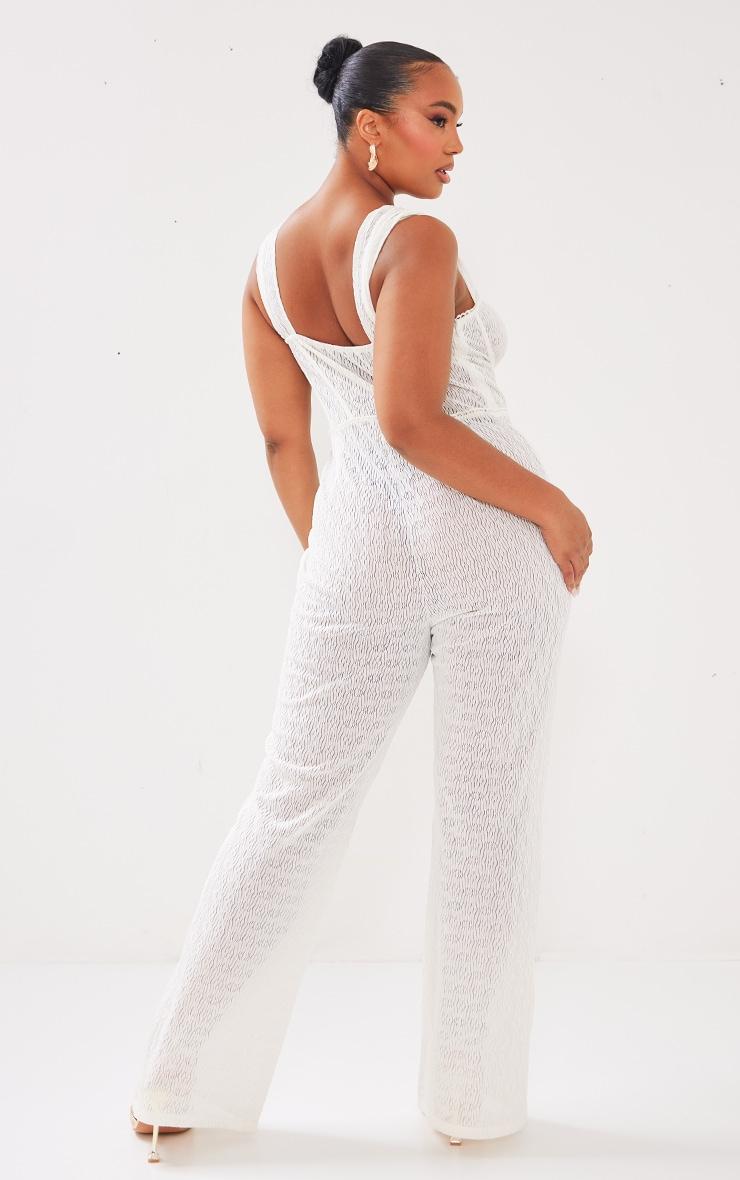 Plus Cream Textured Corset Jumpsuit Product Image