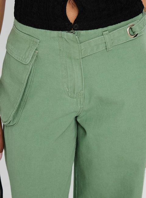 Mercadi Mid Rise Straight Leg Cargo Jeans Green Product Image