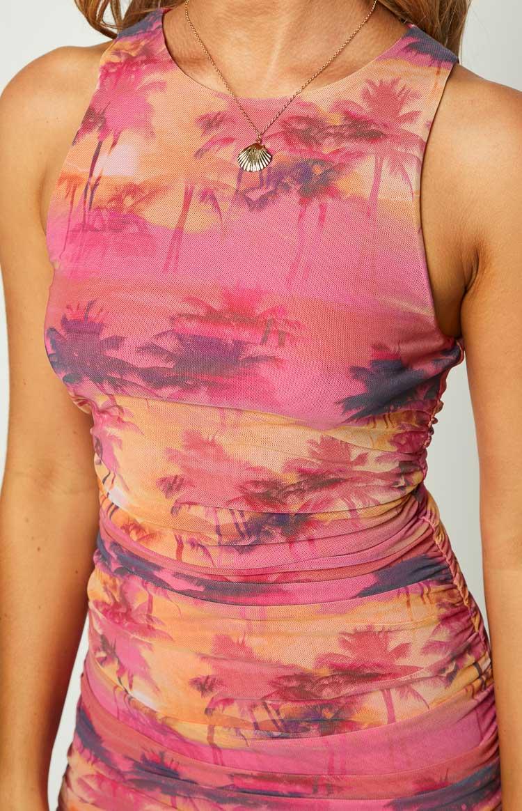 Sunkissed Pink Mesh Print Mini Party Dress Product Image