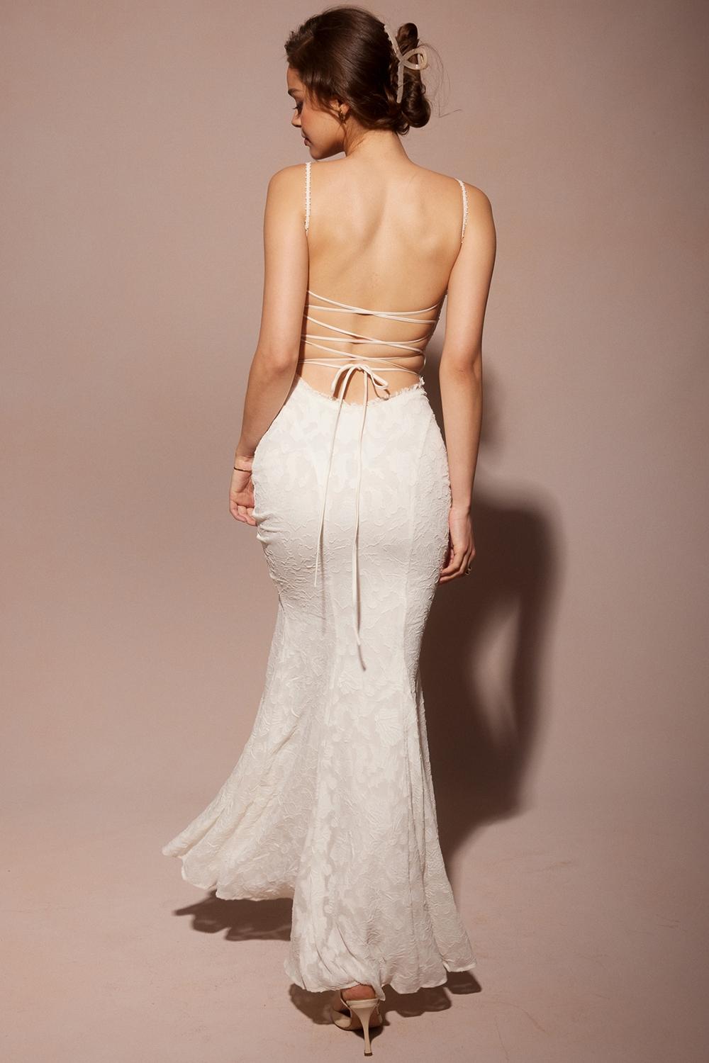 Joan  ivory lace up back maxi dress Product Image