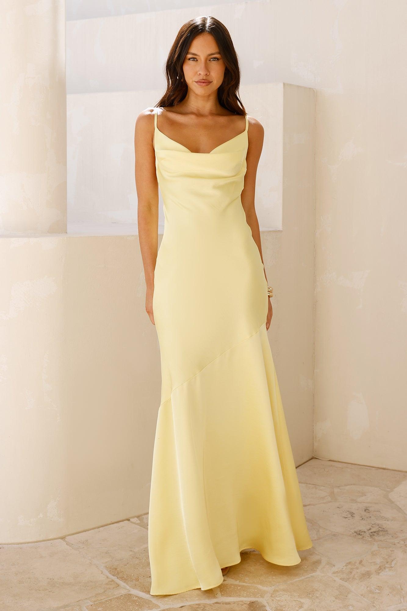 Brilliant Belle Satin Maxi Dress Yellow Product Image