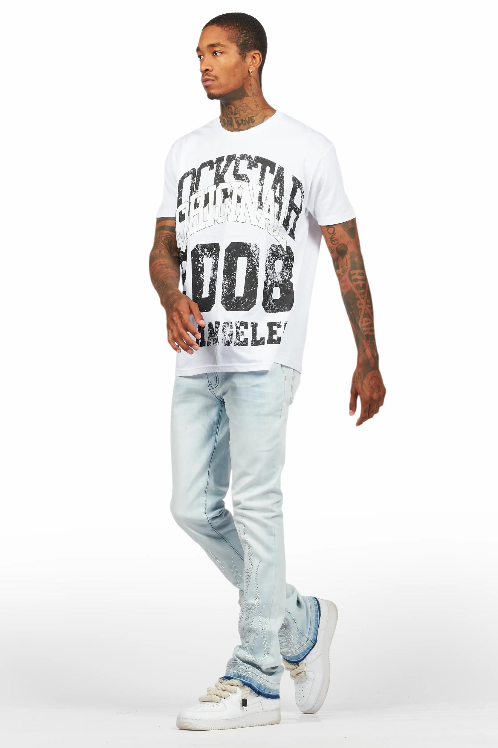 Samba Blue Rhinestone Stacked Flare Jean Male Product Image